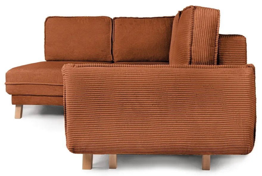 Colțar portocaliu extensibil cu tapițerie din catifea reiată (cu colț pe partea stângă ) Tori – Bonami Selection