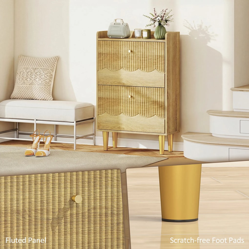 HOMCOM Dulap pentru încălțăminte 12 perechi, dulap îngust pentru încălțăminte, 2 sertare rabatabile polițe reglabile, 60x24x92cm, stejar | Aosom Romania