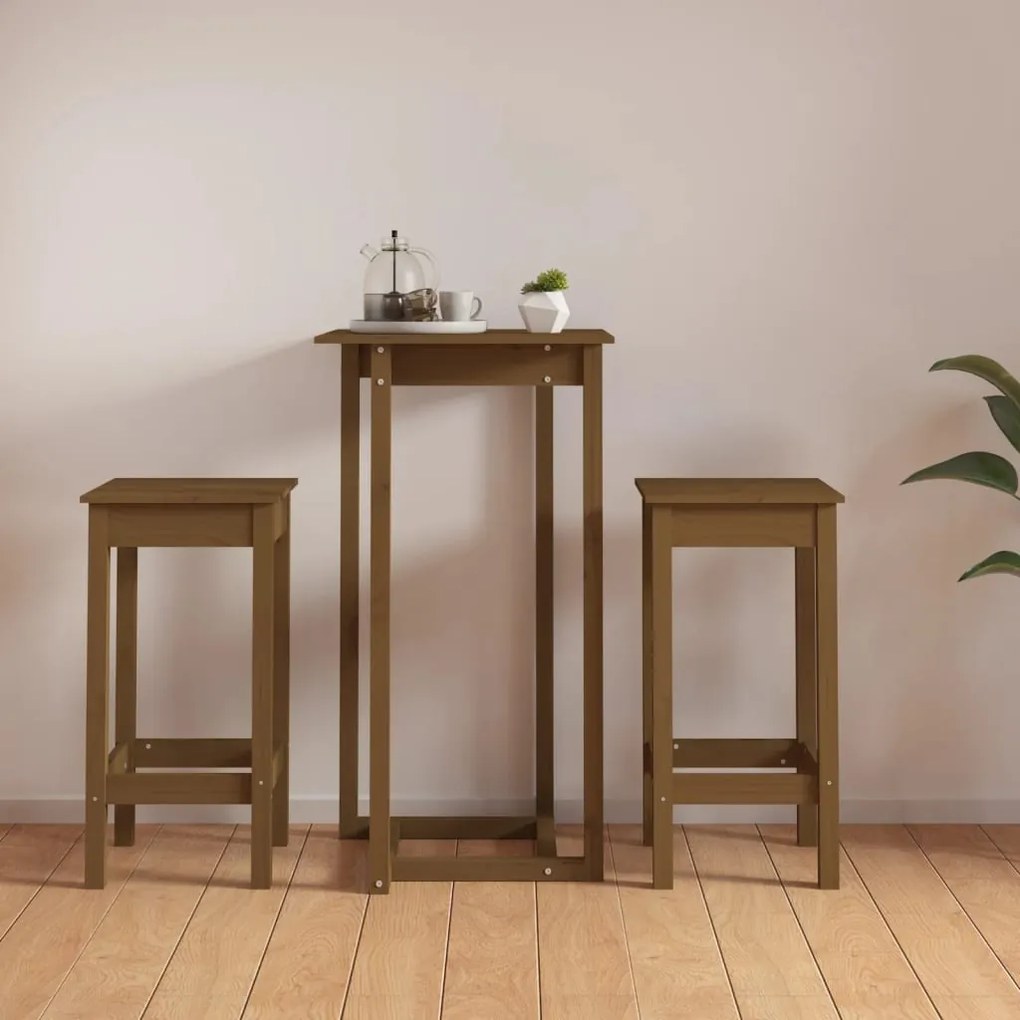 Set mobilier de bar, 3 piese, maro miere, lemn masiv de pin