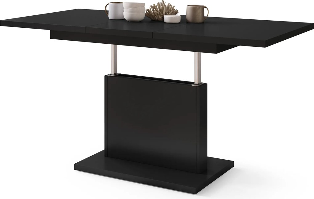 Mazzoni ASTON MINI Negru Mat - MĂSUȚĂ DE CAFEA MODERNĂ EXTENSIBILĂ REGLABILĂ PE ÎNĂLȚIME MASĂ TRANSFORMABILĂ