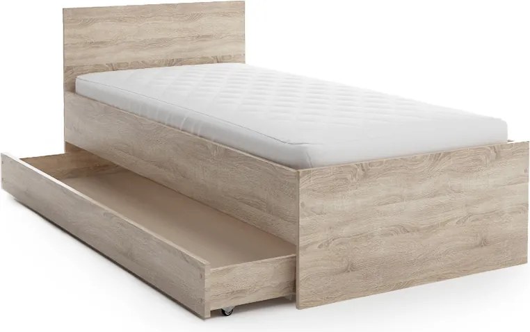 Pat ELISA 90 x 200 cm, stejar sonoma Saltele: Cu saltele Deluxe 10 cm, Somiera pat: Cu lamele curbate