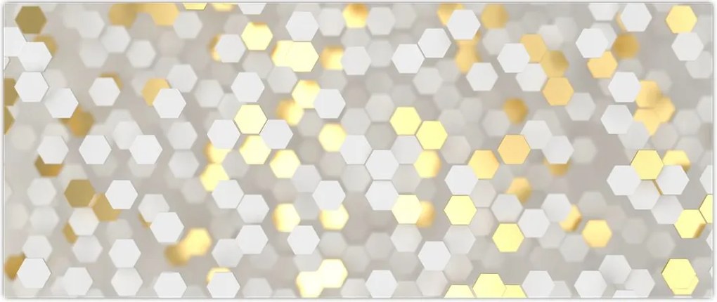 Tablou - Hexagoane alb - auriu (120x50 cm)