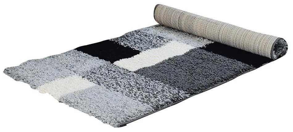 COVOR TRIO SHAGGY, DREPTUNGHIULAR, 80X150, GEOMETRIC, CREM, GRI, NEGRU, POLIPROPILENA