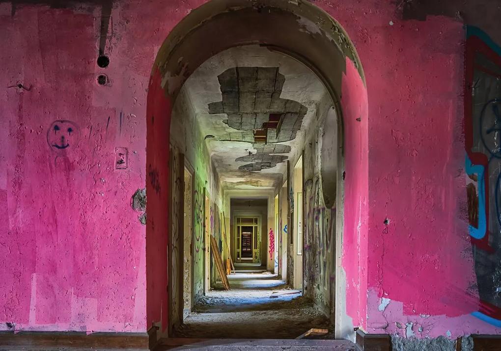 Fototapet - Poarta de intrare în coridor roz (152,5x104 cm), în 8 de alte dimensiuni noi