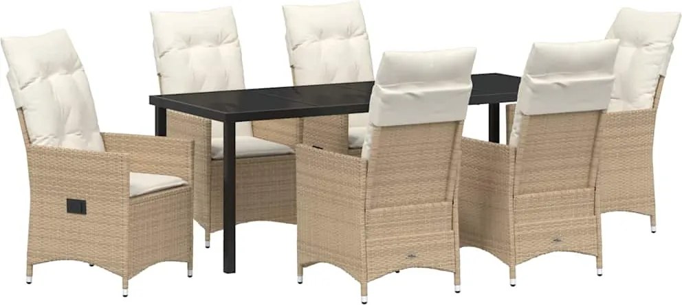 vidaXL Set de masă pentru grădină cu pernă 7 pcs Bej poliratan