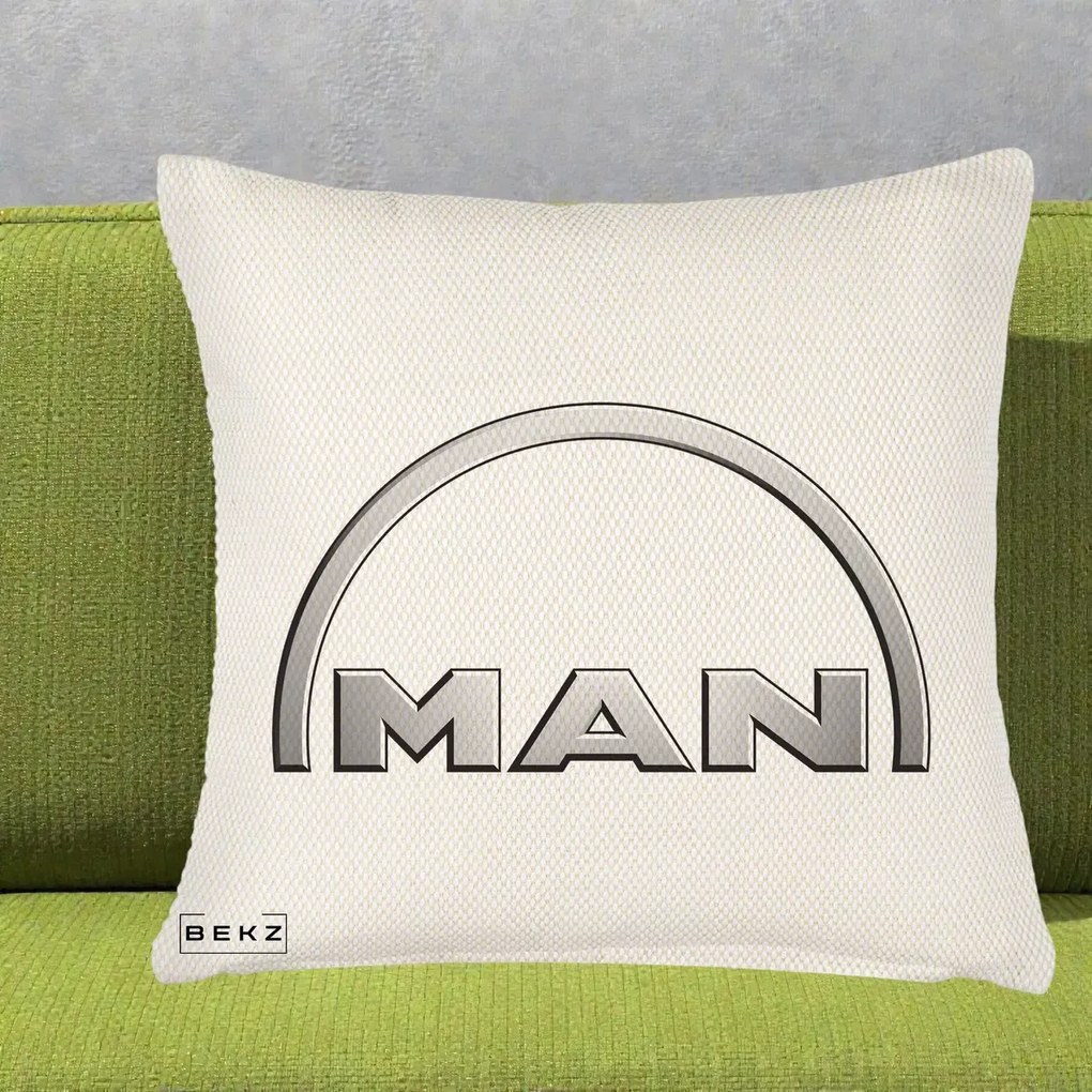 Perna Personalizata cu emblema MAN, 40x40 cm, Crem Reliefat, Husa Detasabila, Perna Inclusa, BEKZ®