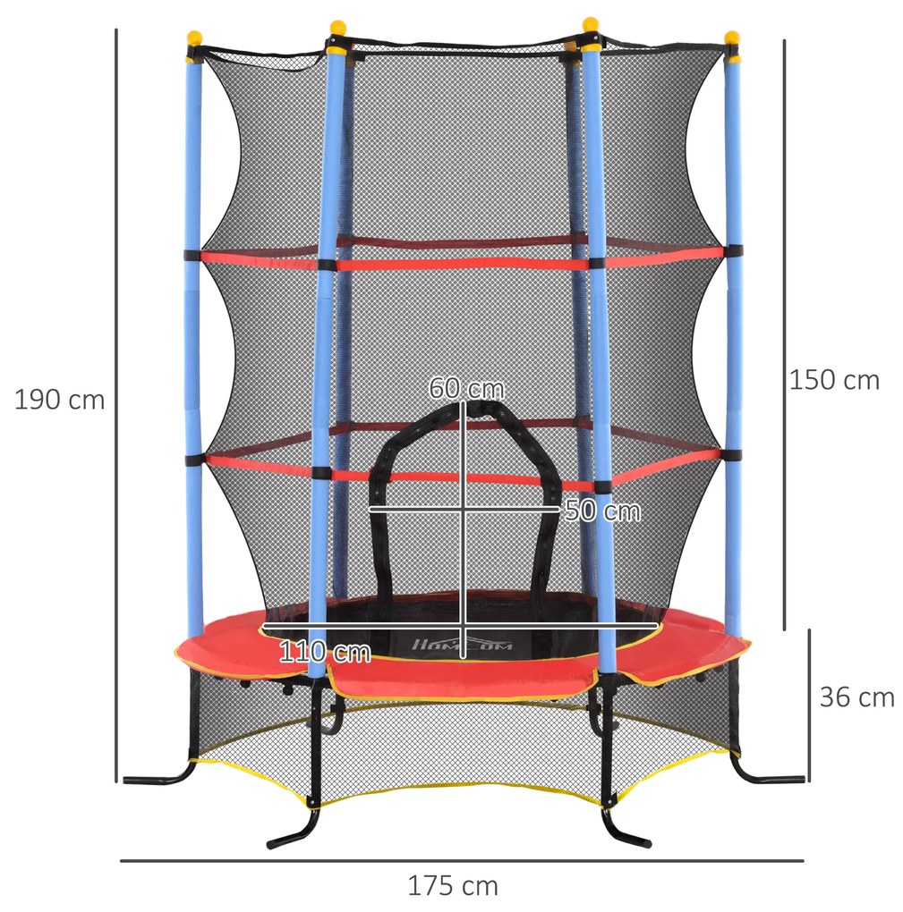 HOMCOM Trambolină pentru Copii 3-10 Ani cu Plasă de Siguranță, Suprafață Elastică cu Țevi Capitonate, Ø175x190 cm, Albastru | Aosom Romania