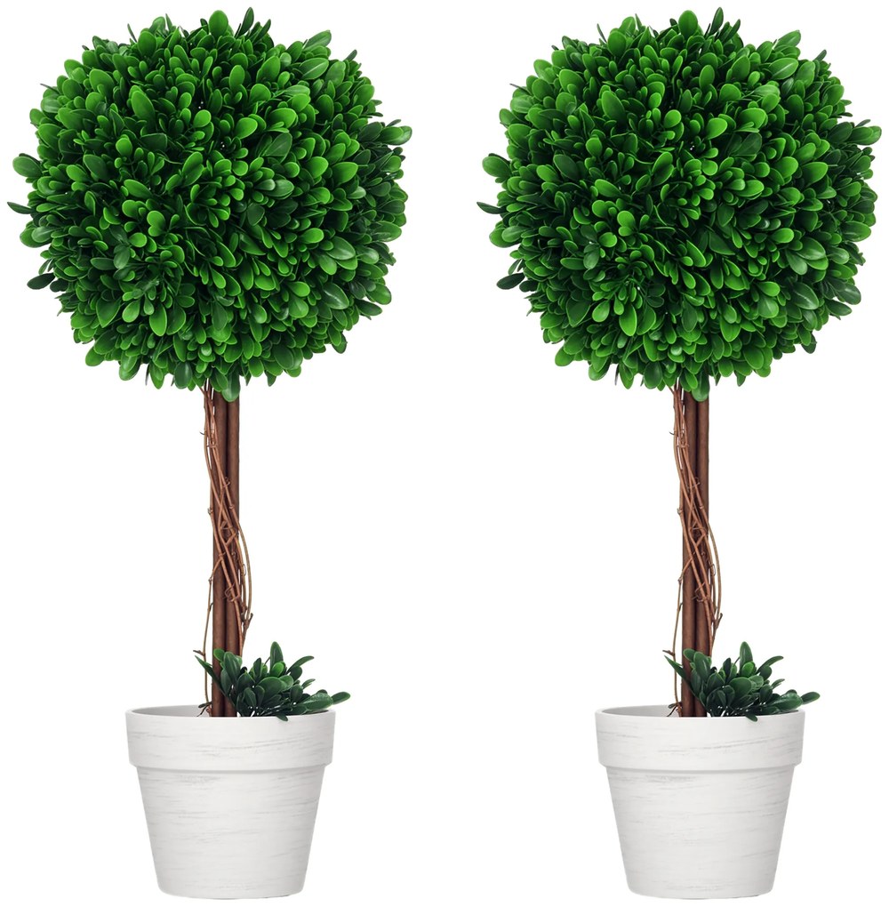 HOMCOM Set 2 Plante Decorative Sferice 60cm, Frunze Lemn de Santal, Verzi, pentru Decor Interior/Exterior | Aosom Romania