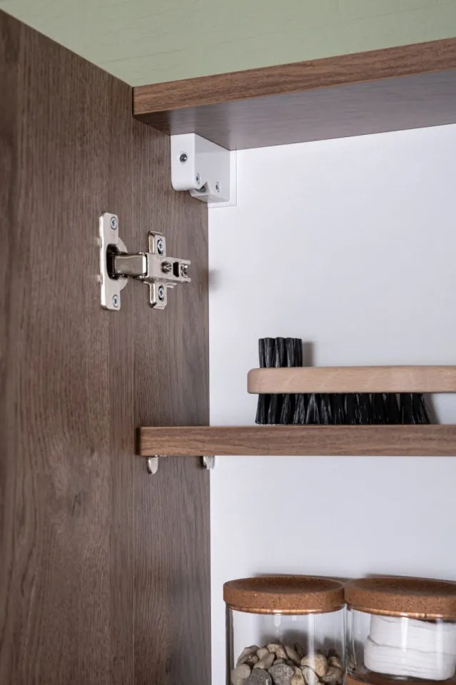 Set Mobilier Baie Bryce, Include Baza Lavoar, Lavoar și Corp cu Oglinda, 80 cm, Nuc