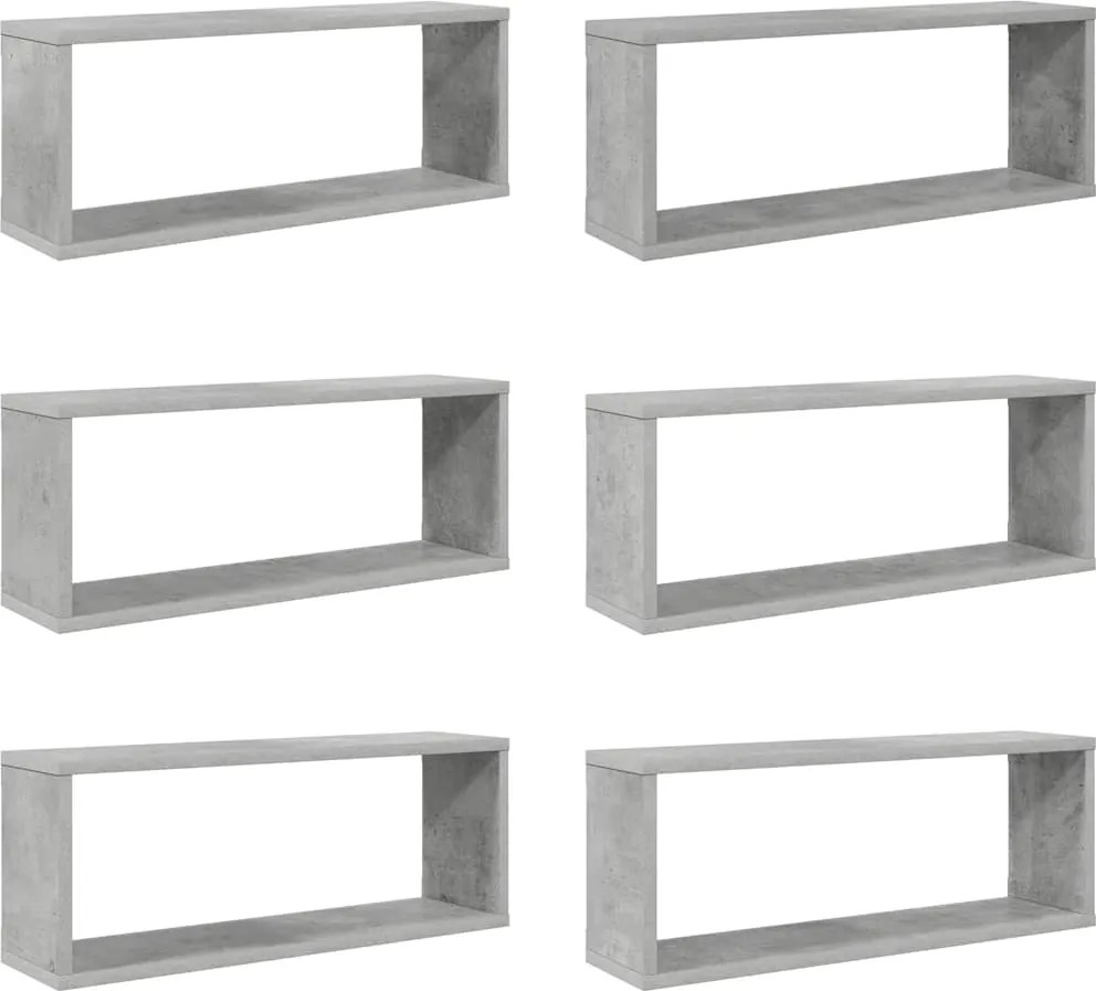 vidaXL Rafturi de perete cub, 6 buc, gri beton, 60x15x23 cm, PAL