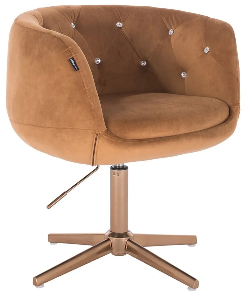 HR333CCROSS Scaun Catifea Galben Miere cu Bază Aurie