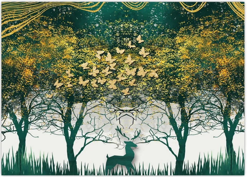 Tablou - Căprioare în pădurea verde (70x50 cm)