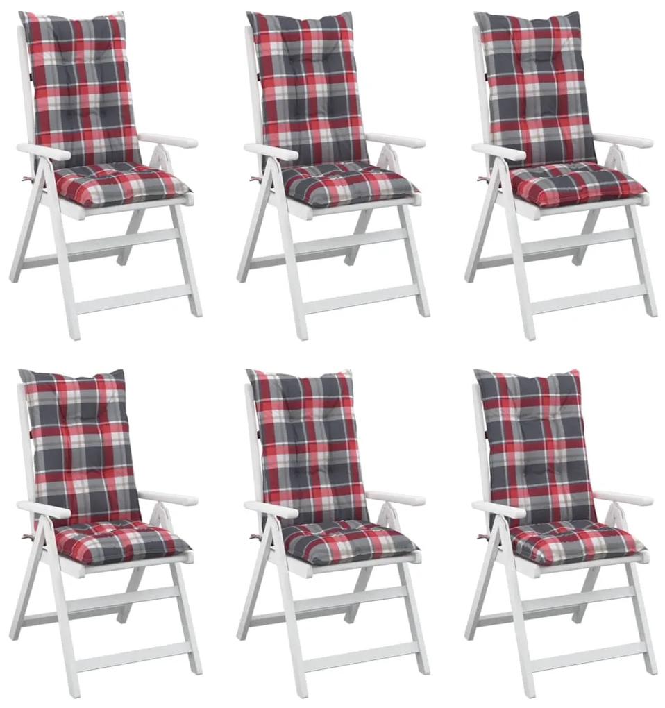 Perne scaun gradina, 6 buc., rosu model carouri, 120x50x7 cm 6, model rosu carouri, 120 x 50 x 7 cm