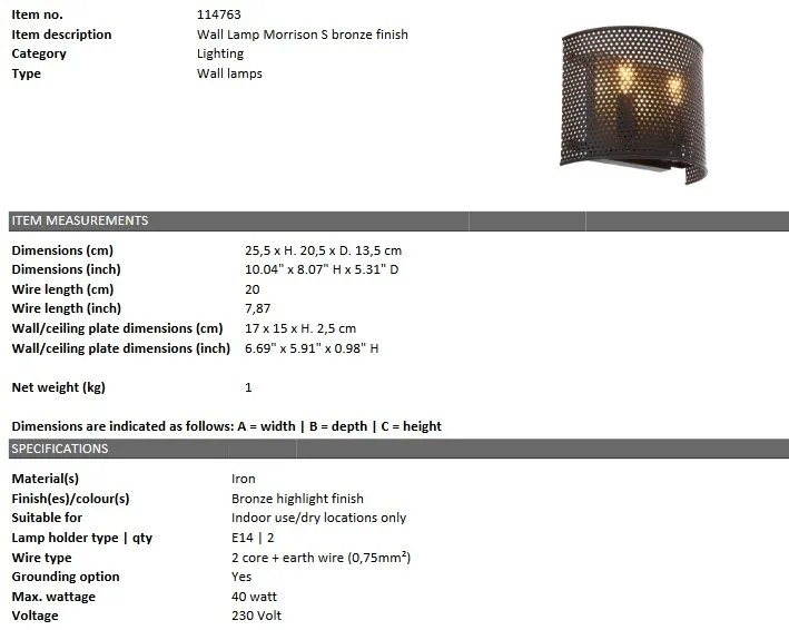 Aplica design modern LUX Morrison, bronz lucios 114763 HZ