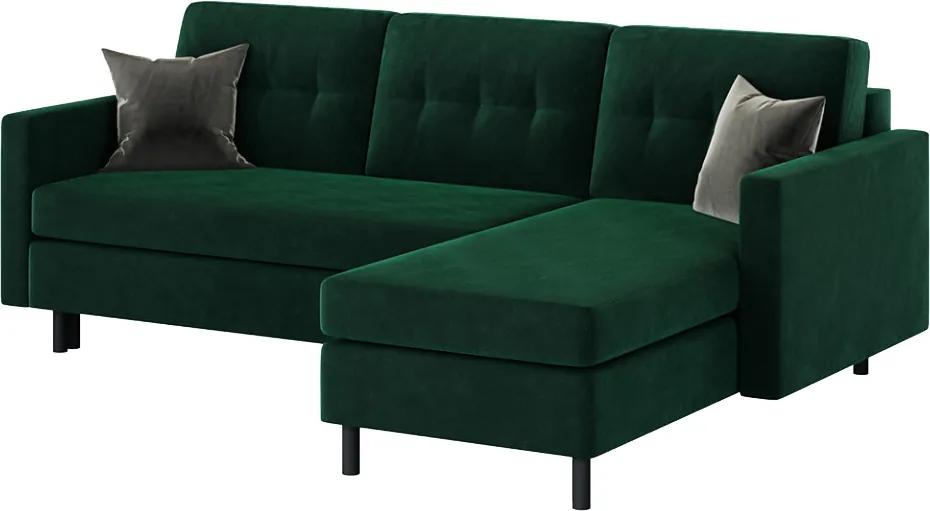 Canapea cu colt extensibila verde din catifea si lemn pentru 4 persoane Rudy Mesonica