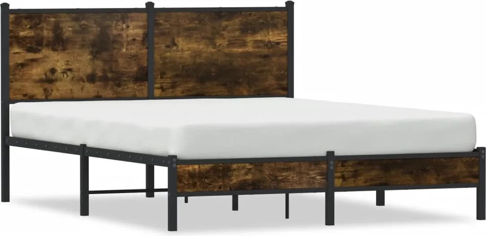 vidaXL Cadru pat metalic fără saltea, stejar fumuriu, 137x190 cm
