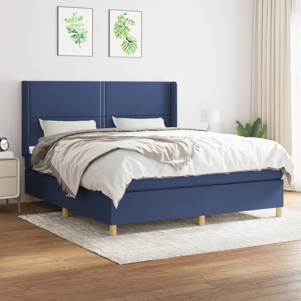 vidaXL Pat box spring cu saltea, albastru, 180x200 cm, material textil