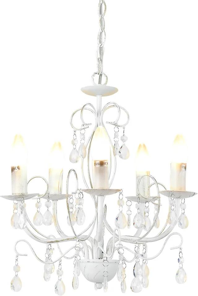 Lustra design elegant Antique, 5 x E14, inaltime 145 cm, metal/cristal artificial, alb