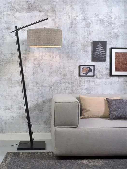 Lampadar din bambus si abajur din tesatura in, Andes negru/ in inchis