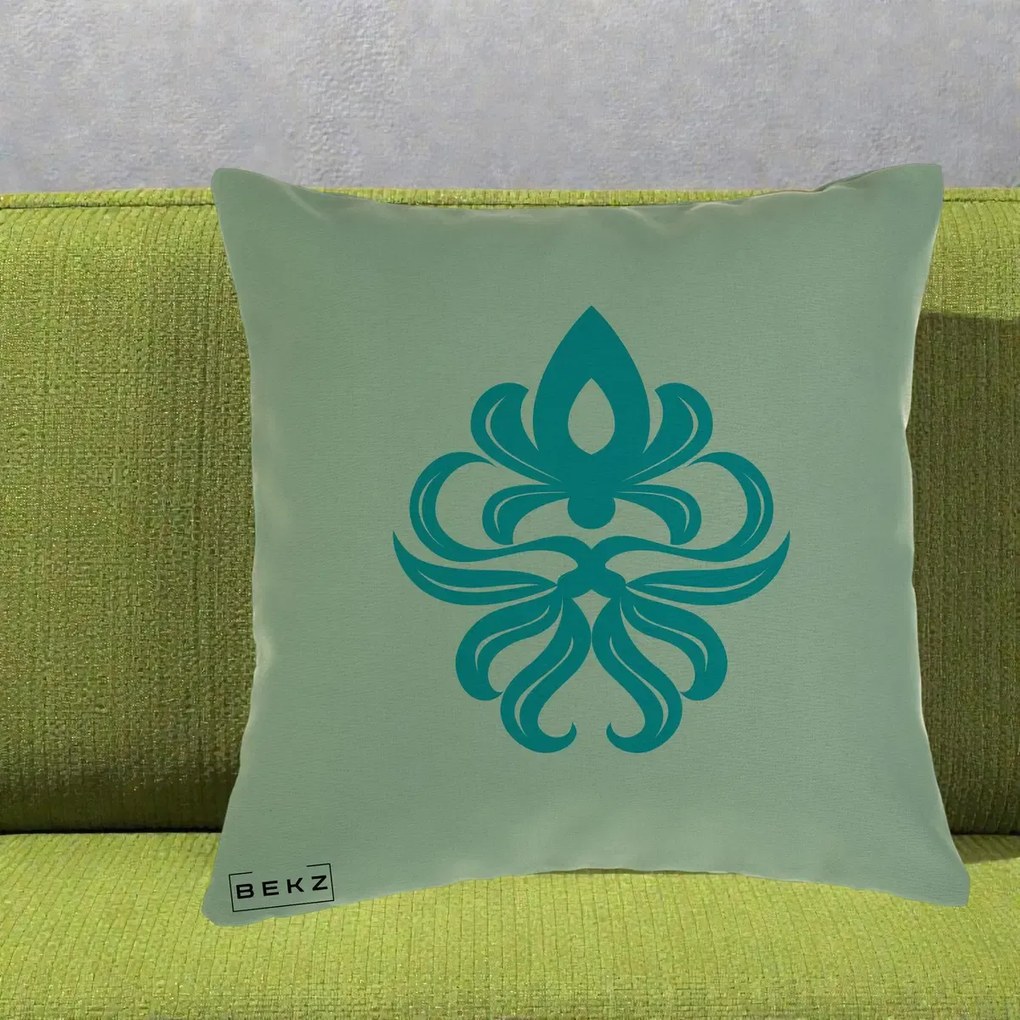Perna Decorativa Ornament Turcoaz Fleur de Lis, 40x40 cm, Verde, Husa Detasabila, Perna Inclusa, BEKZ®