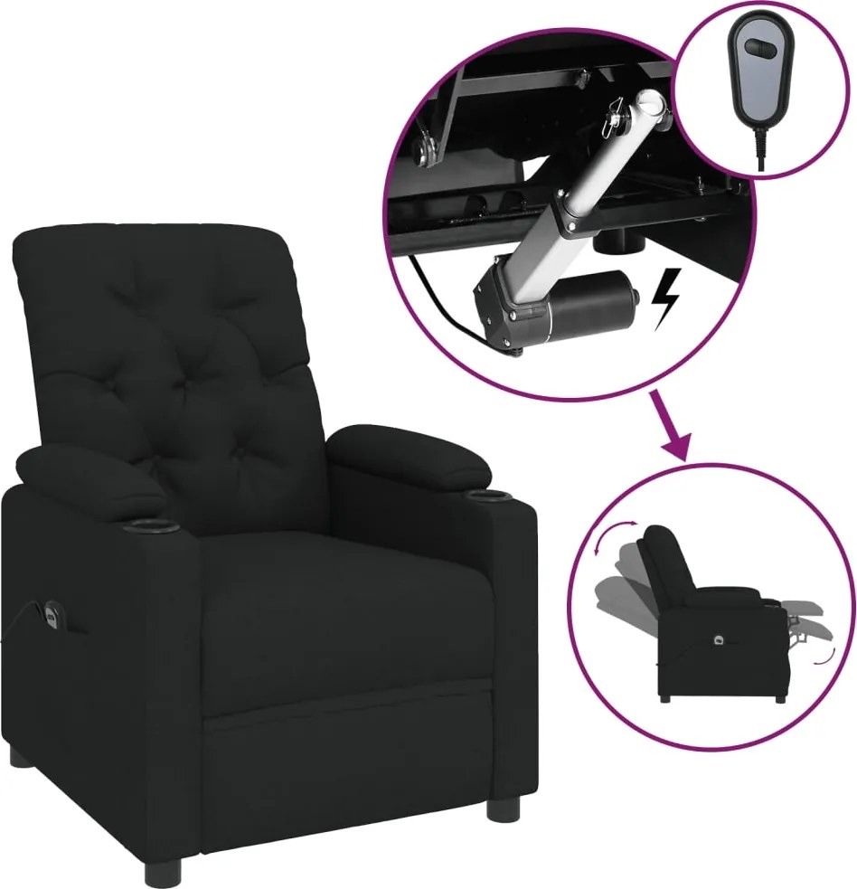 vidaXL Fotoliu rabatabil electric, negru, material textil