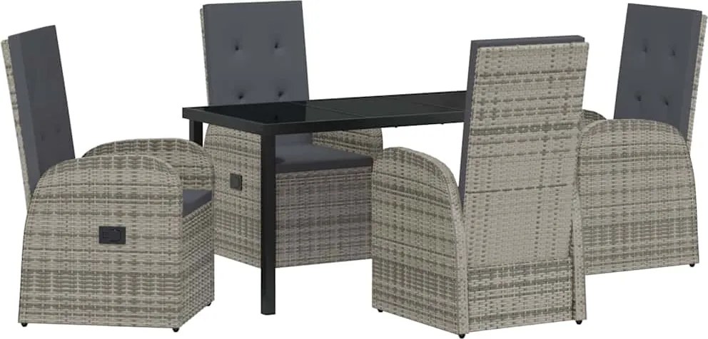 vidaXL Set de masă pentru grădină cu pernă 5 pcs Gri poliratan