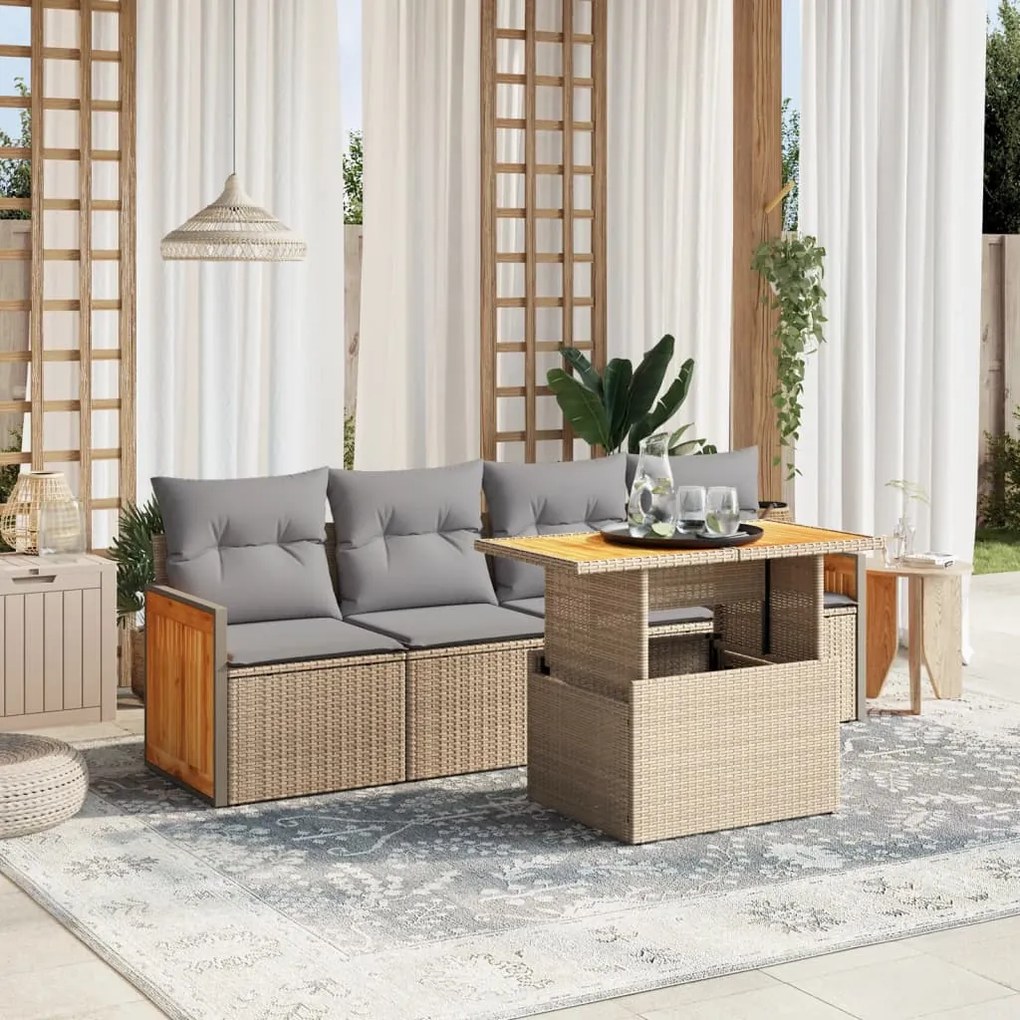 vidaXL Set canapele de grădină cu perne, 5 piese, bej, poliratan