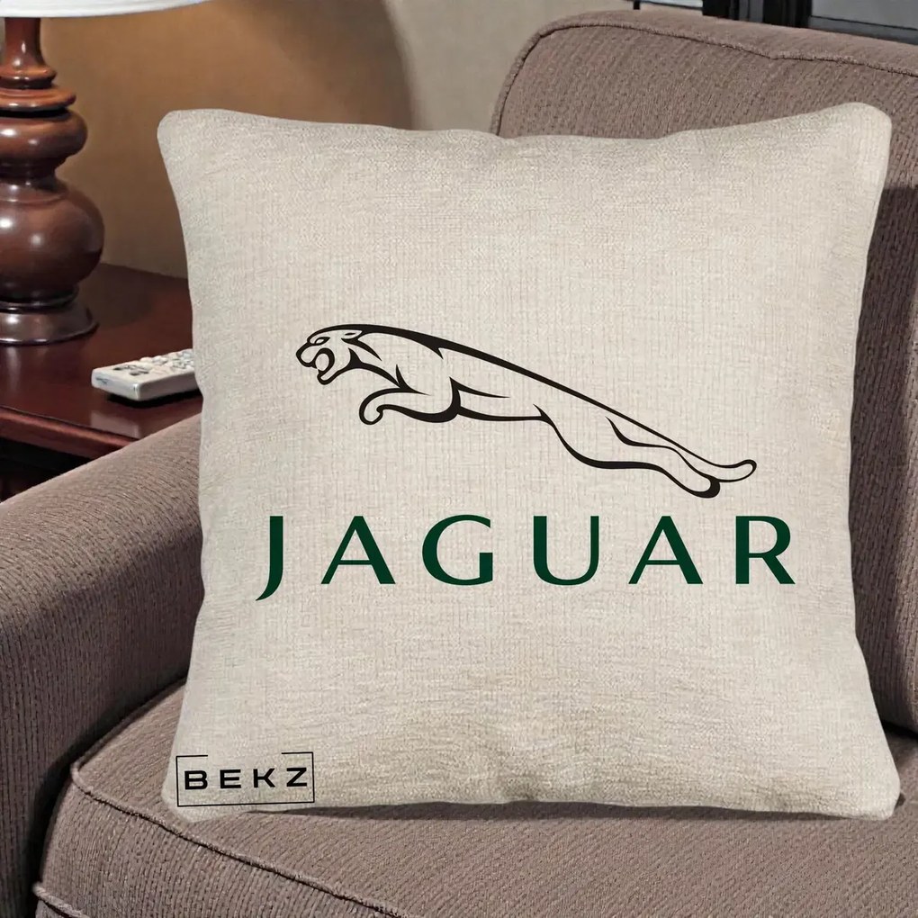 Perna Personalizata cu emblema Jaguar, 40x40 cm, Bej Canapea, Husa Detasabila, Perna Inclusa, BEKZ®