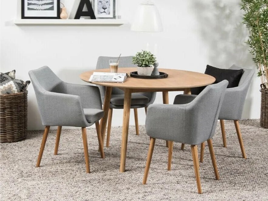 Set de mese Oakland 67475cm, Numărul de locuri: 4, Rotund, Stil: Scandinav, Lemn: Stejar