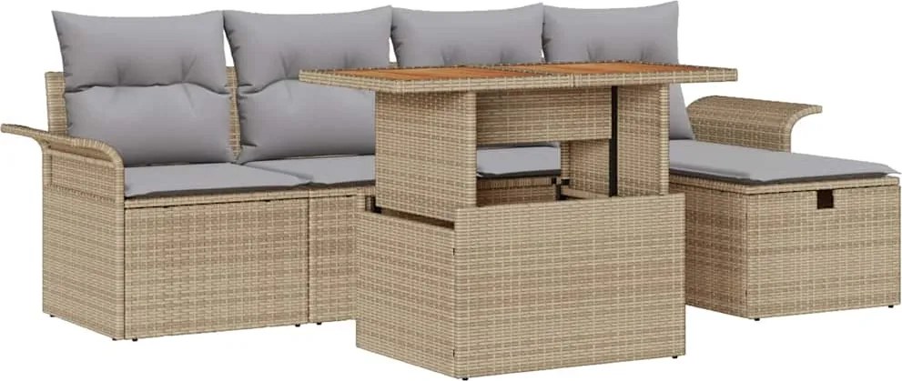 vidaXL Set de canapele pentru grădină cu pernă 6 pcs Bej poliratan