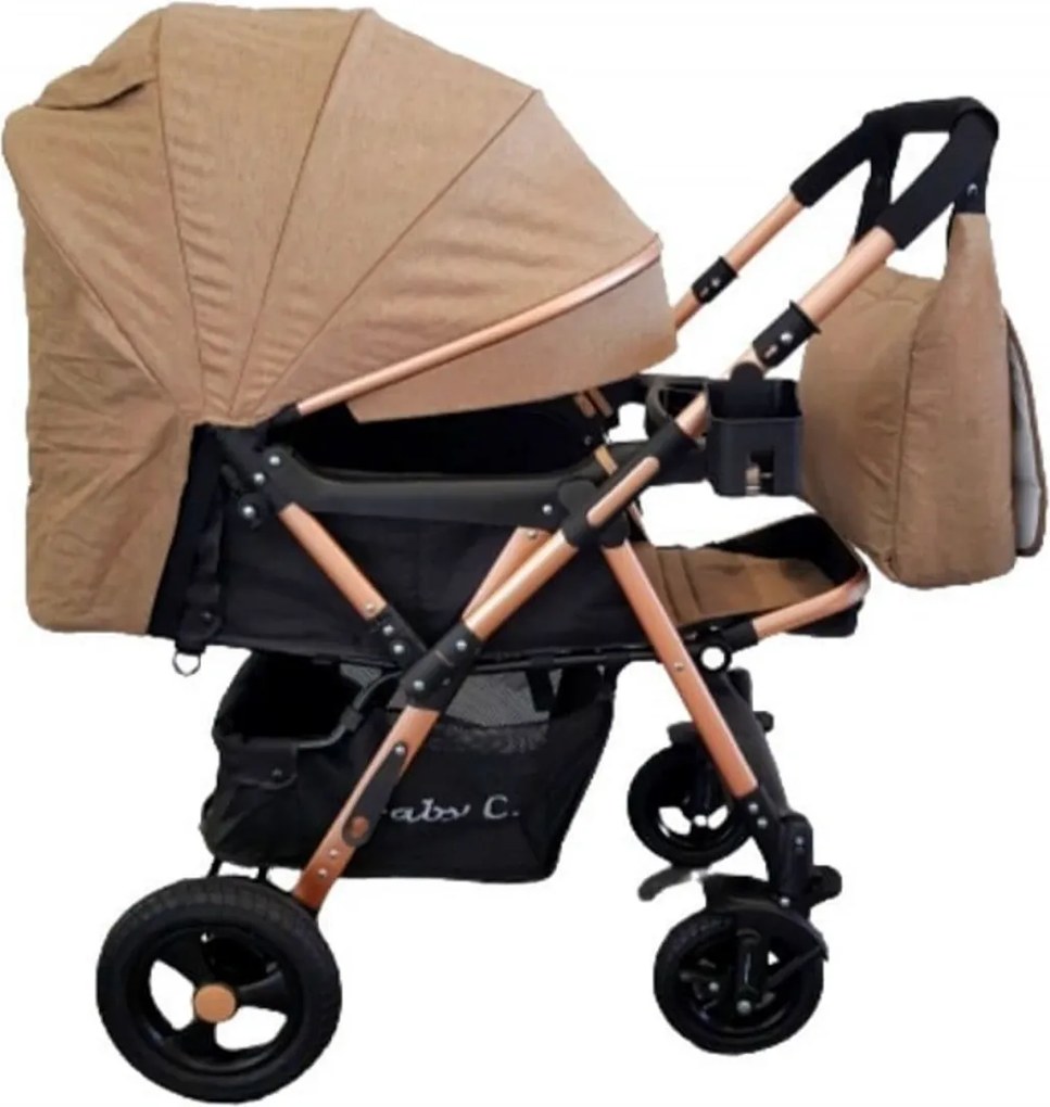 Carucior nou nascuti 2 in 1 BABY CARE™ PRO 511, Cu geanta bebe inclusa, Cadru aluminiu, Maner reversibil, Spatar reglabil in 5 trepte, Amortizoare,