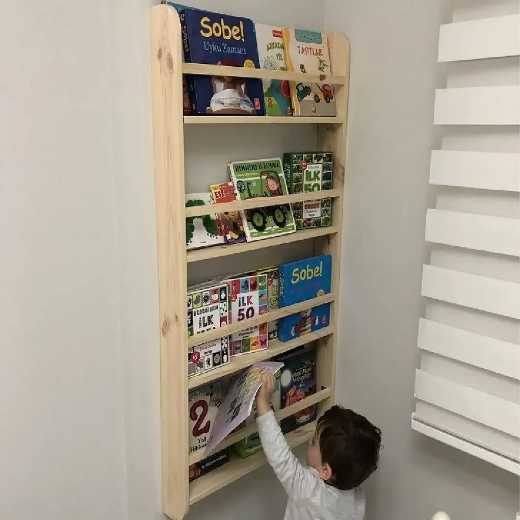 Raft organizator carti si caiete 100×49×7.5 cm – lemn natur, Ori A-620