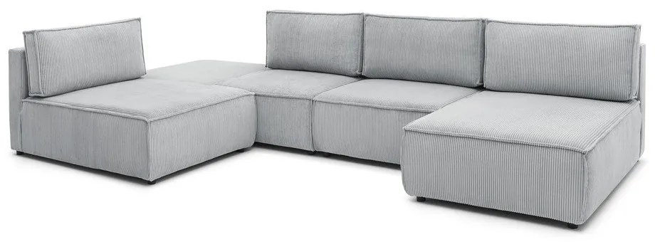 Colțar gri deschis cu tapițerie din catifea reiată (cu colț variabil) Nihad modular – Bobochic Paris