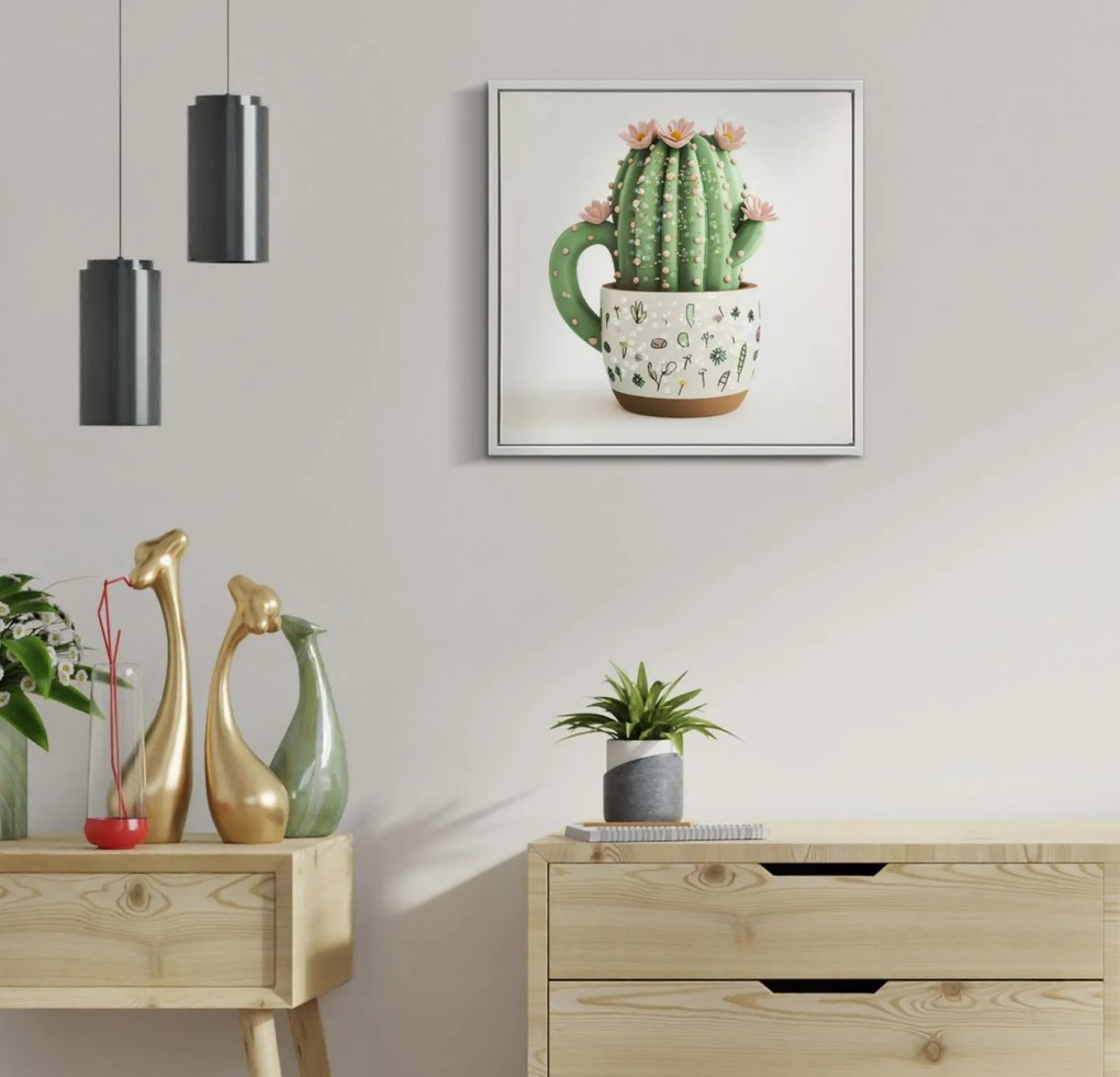 Mauro Ferretti Tablou Imprimat Pe Pânză Lacuită, Cu Ramă, Model «Borcan Cu Cactus», Orientare Orizontală, Dimensiuni 40 X 2,8 X 40 Cm | Aosom Romania