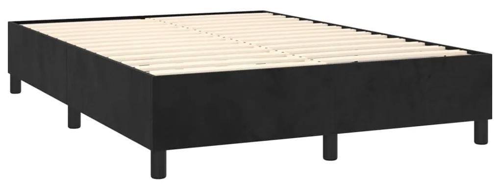 Pat box spring cu saltea, negru, 140x190 cm, catifea Negru, 140 x 190 cm, Culoare unica si cuie de tapiterie