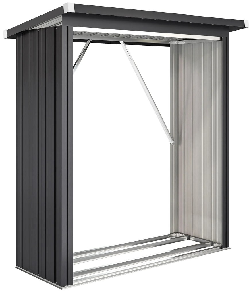 Outsunny Adăpost pentru Lemne din Oțel cu Bază Ridicată și Acoperiș Inclinat Gri | Aosom Romania