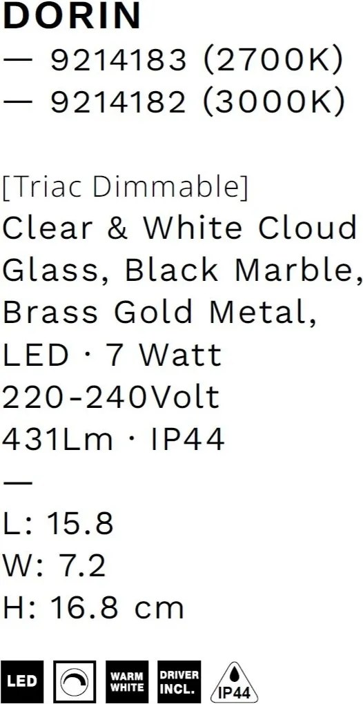 Aplica LED decorativa pentru baie IP44 LED 3000K DORIN negru