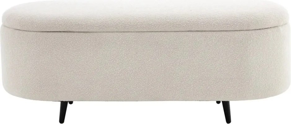 Bancheta alba cu spatiu de depozitare, Tesatura Boucle, VOQUE 110cm