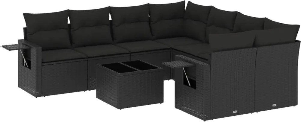 vidaXL Set mobilier de grădină cu perne, 9 piese, negru, poliratan