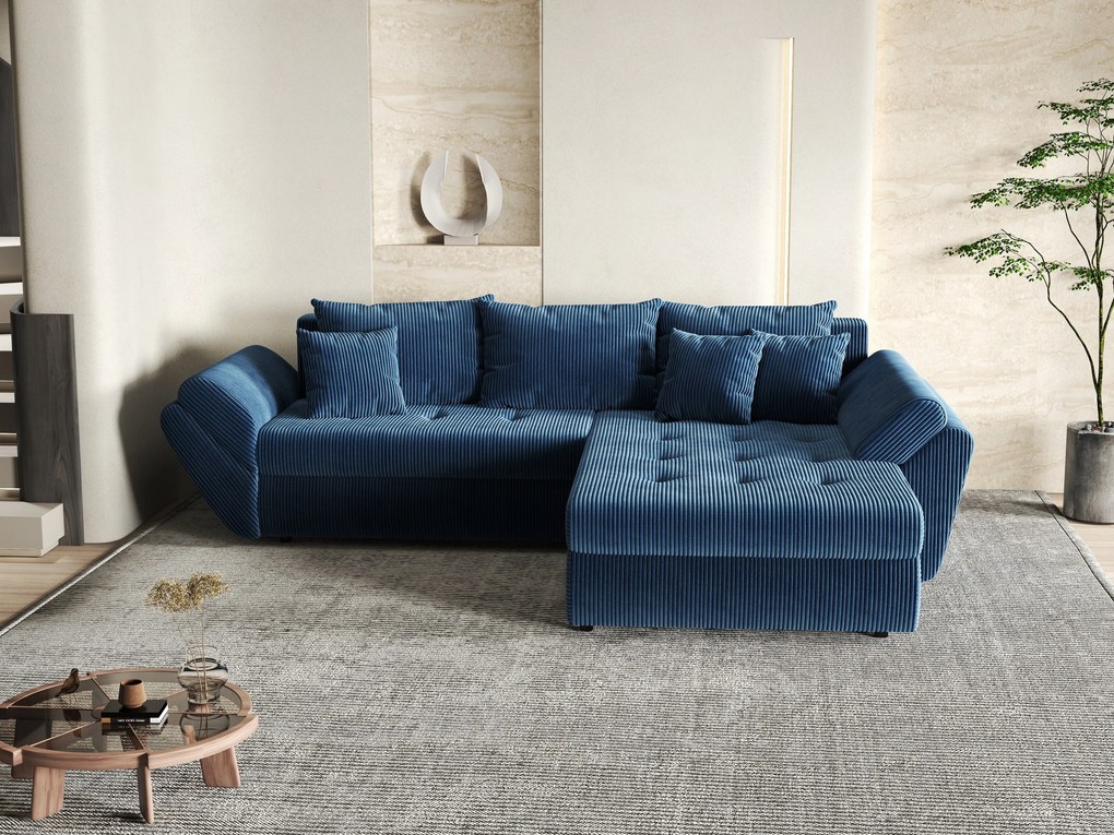 Colțar extensibil dumonde cu ladă de depozitare si sezut confortabil din spuma high-density, Loana Zoom Blue II 270x185 cm