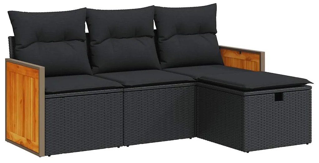 3326003 vidaXL Set mobilier de grădină cu perne, 4 piese, negru, poliratan