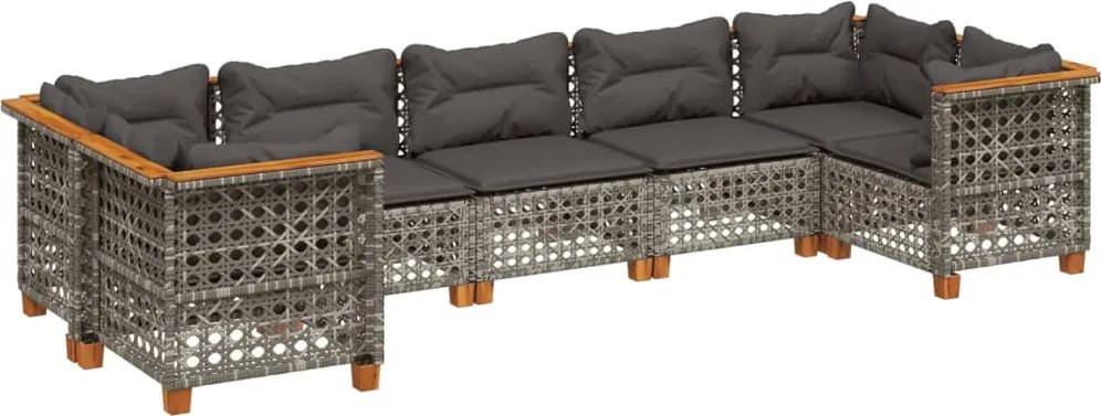 vidaXL Set canapele de grădină, 7 piese, cu perne, gri, poliratan