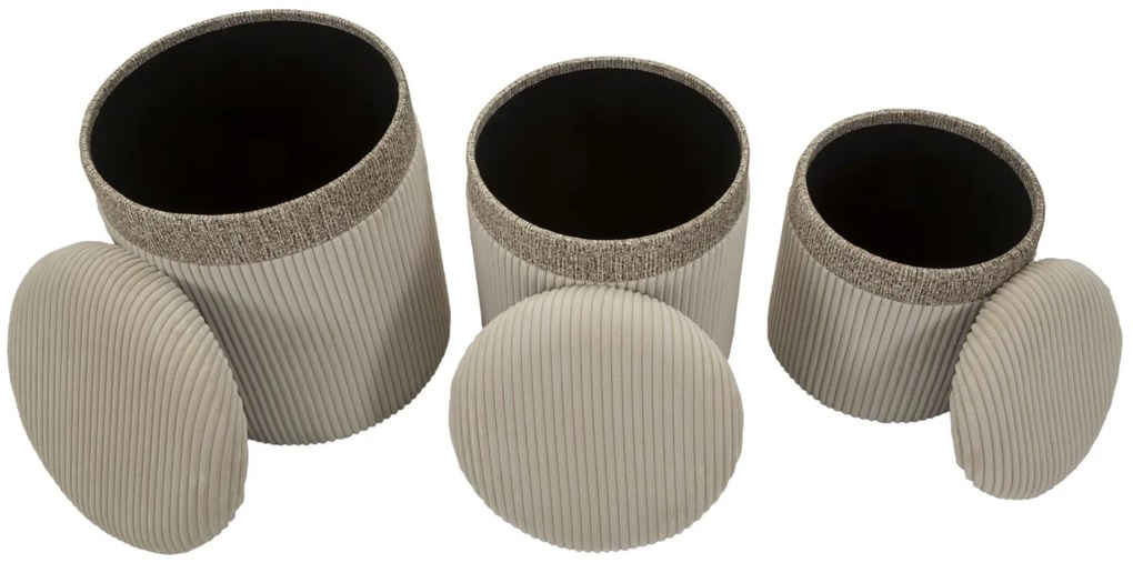 Mauro Ferretti Set 3 Pufuri Crem Cu Spațiu De Depozitare, Ø 40,5 X 49,5 Cm, 35 X 42 Cm, 31 X 38 Cm | Aosom Romania