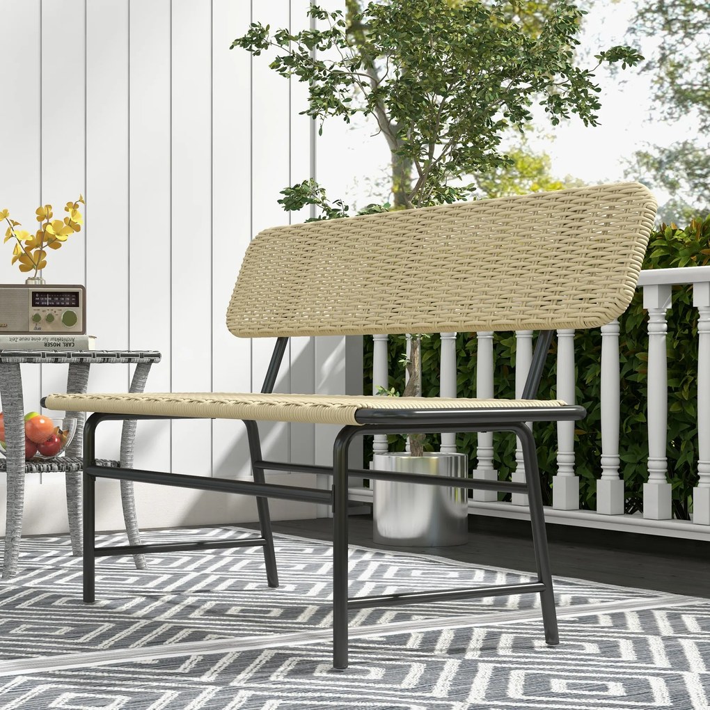 Outsunny Bancă de exterior pentru 2 persoane din ratan artificial, cadru metalic inoxidabil, 132 x 66 x 80 cm, Khaki | Aosom Romania