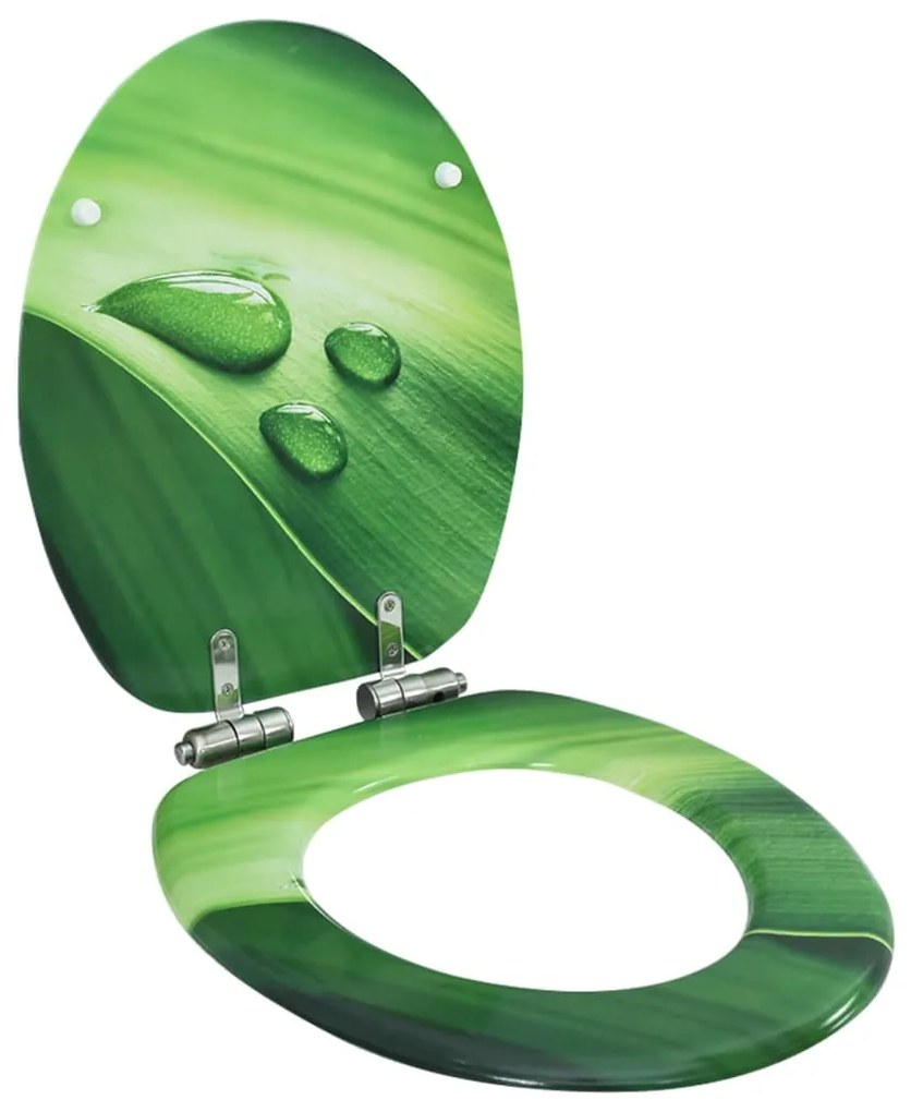 vidaXL Capac WC închidere silențioasă, verde, MDF, model picătură apă