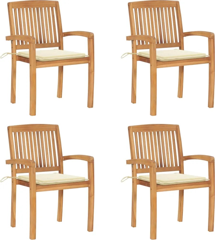 vidaXL Scaune grădină stivuibile cu perne, 4 buc, lemn masiv tec