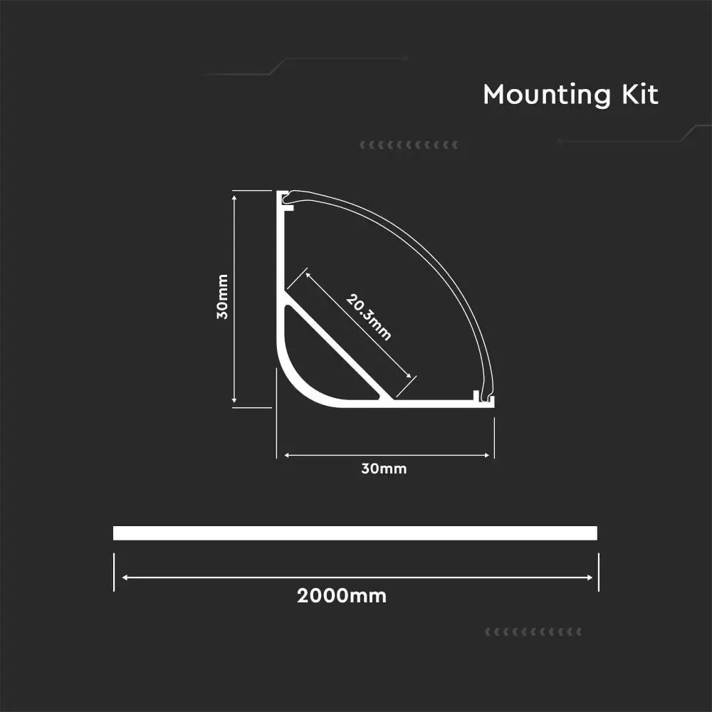 Profil Banda LED de Colt, Aplicat (PT), Lat, Aluminiu + Alb Mat, 2m