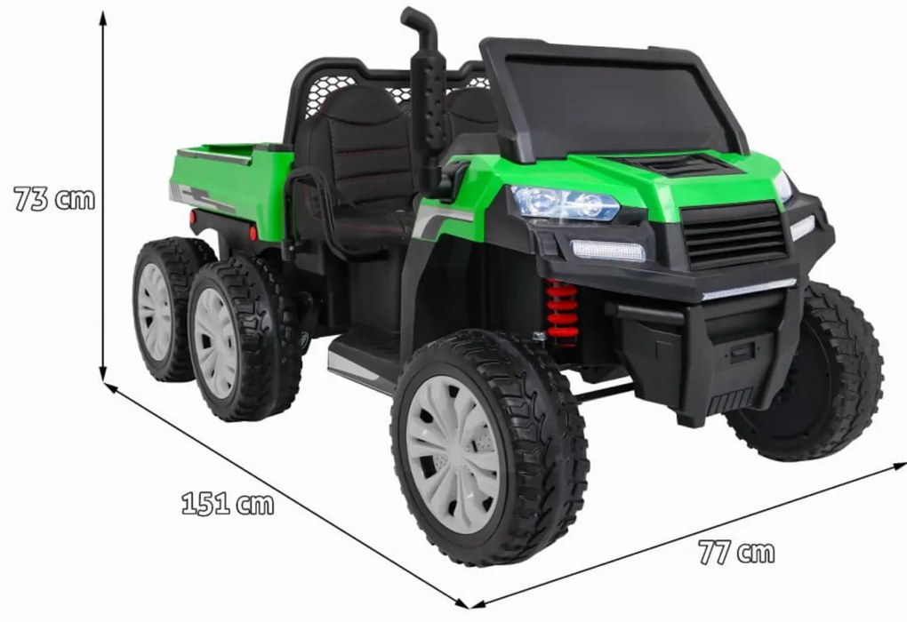 Masinuta Electrica cu acumulator pentru copii NOVOKIDS™ Farmer Beast Buggy, 6 roti, 2 locuri, Cu remorca si faruri luminoase, Roti din Cauciuc EVA,