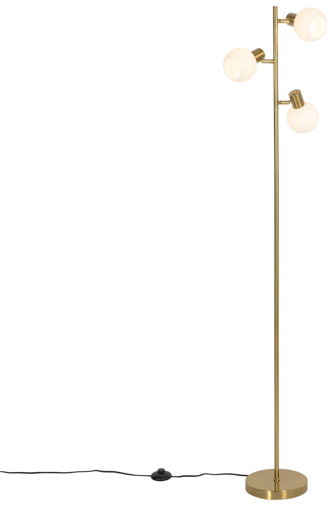 Lampa de podea aurie cu sticlă opala cu 3 lumini reglabile - Anouk
