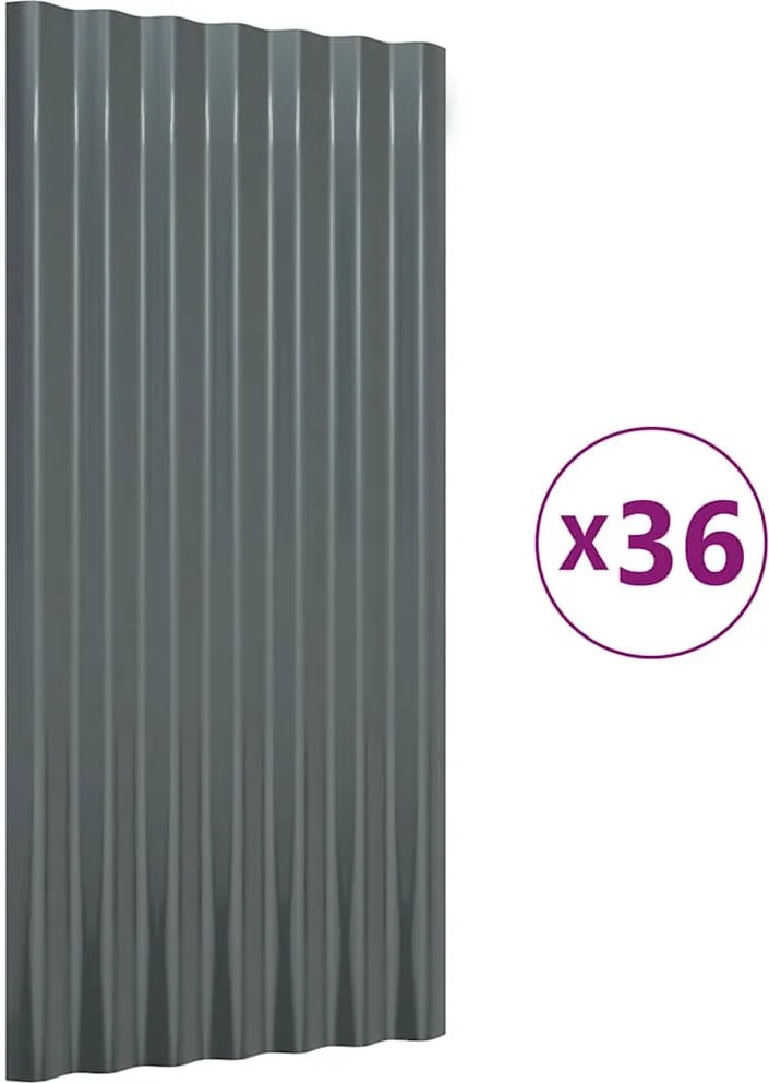 vidaXL Panouri de acoperiș 36 buc. oțel galvanizat antracit 80x36 cm